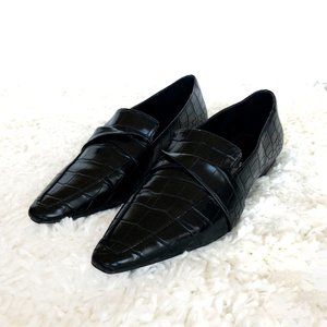 ZARA Faux Snakeskin Loafers Black Flat Pattern